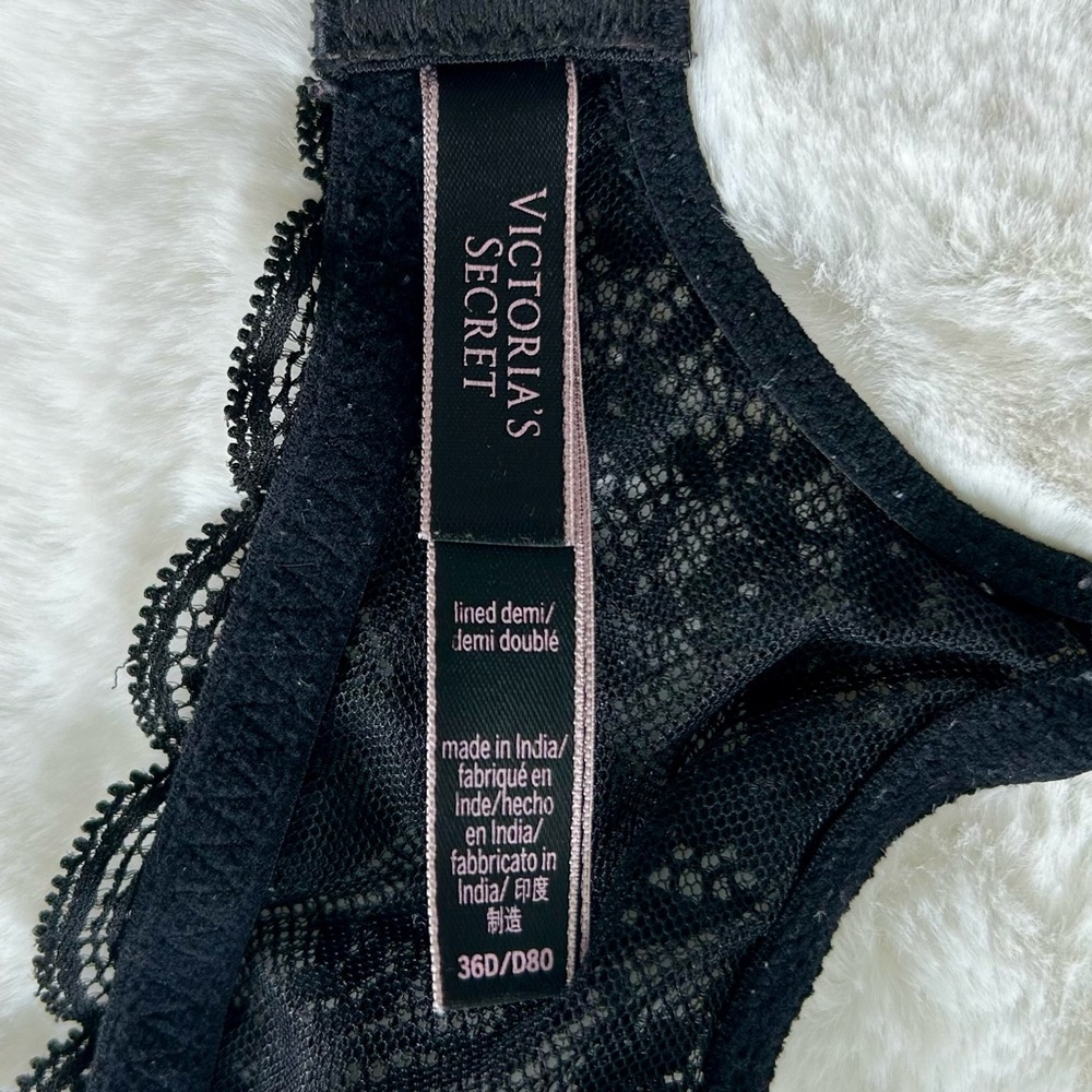 VICTORIA’S SECRET Women’s Dream Angel Lined Demi Bra Black Smooth Lace 36D - Picture 11 of 11